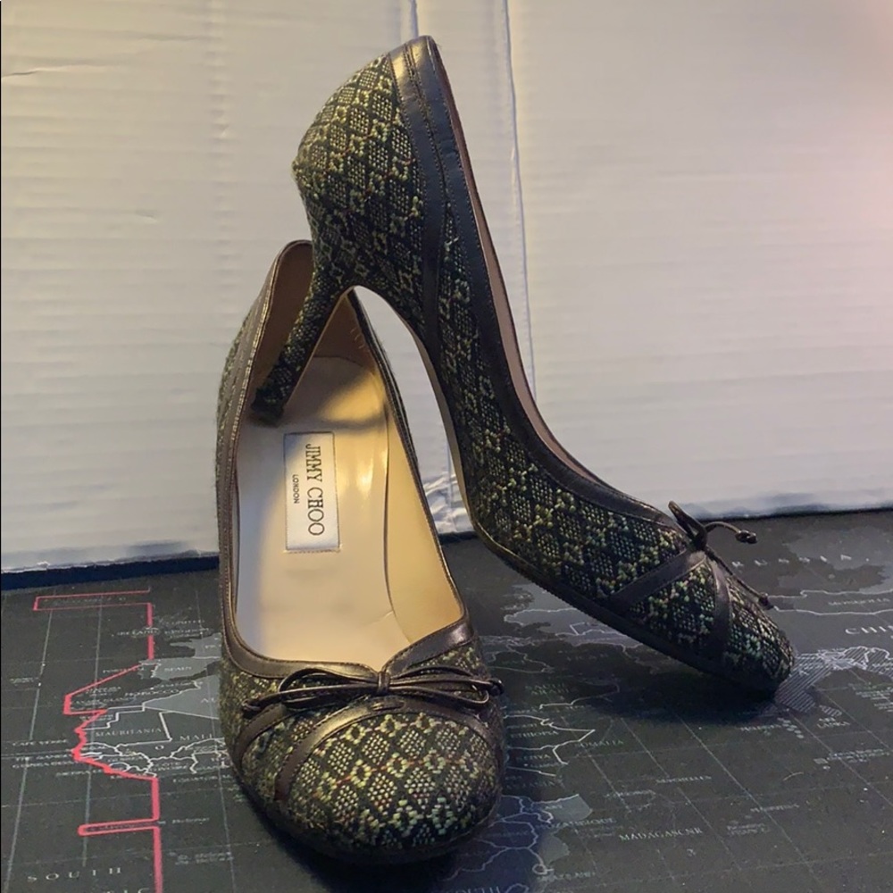 Jimmy Choo Woven Fabric leather Heels